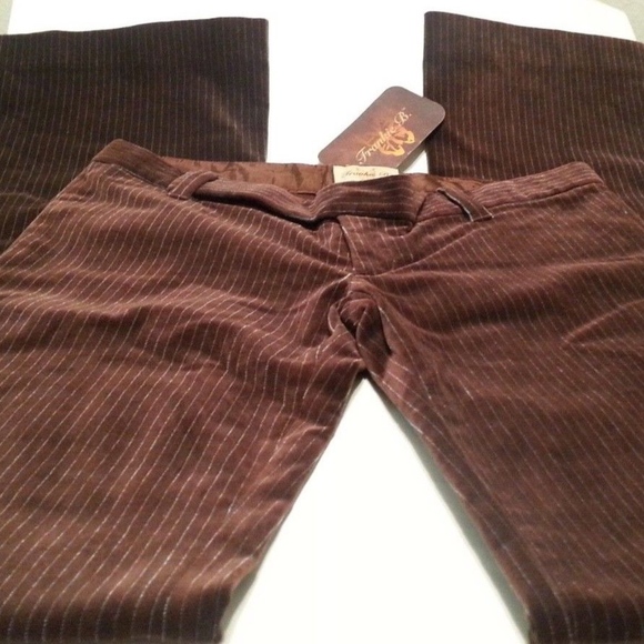NWT FRANKIE B Velvet Low Rise 35" TALL Pin Striped Long Slacks Earth Tone - Picture 4 of 6